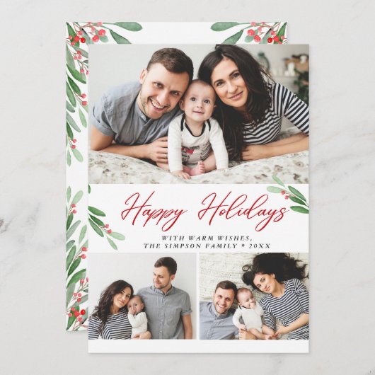 3 FOTO Collage Frohe Weihnachtsgrüße Feiertagskarte (Vorne/Hinten)