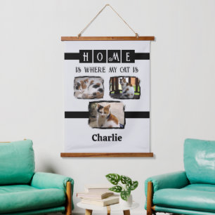 3 Foto-Collage für Tiere, grau schwarz Wandteppich Mit Holzrahmen