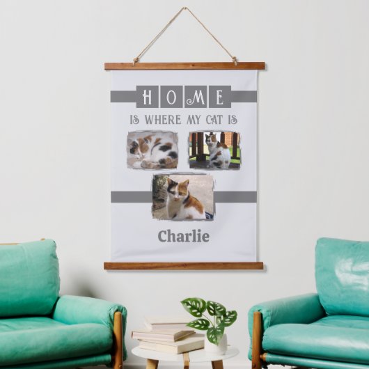 3 Foto-Collage für Tiere grau Wandteppich Mit Holzrahmen (Wohnzimmer)