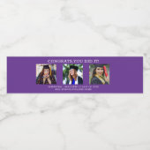 3 Foto Collage Glückwunsch 20XX Abschluss Lila Wasserflaschenetikett (Einzelnes Label)