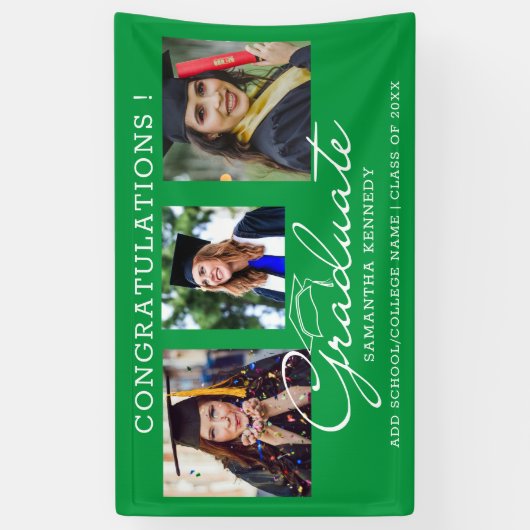 3 Foto Collage Glückwunsch Grad 2023 Grün Banner (Vertikal)