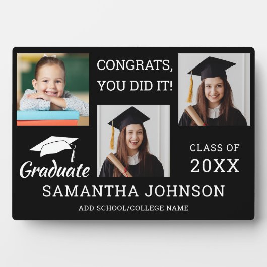 3 Foto Collage Glückwunsch Grad 2025 Schwarz Fotoplatte (Vorderseite)