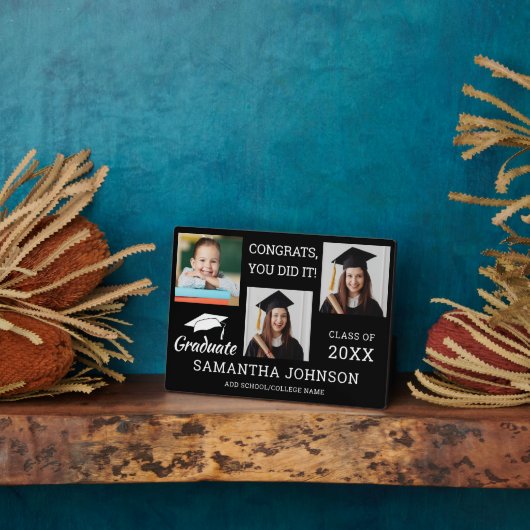 3 Foto Collage Glückwunsch Grad 2025 Schwarz Fotoplatte (Seite)