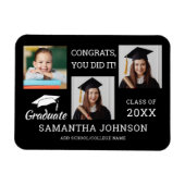 3 Foto Collage Glückwunsch Grad 2025 Schwarz Magnet (Horizontal)