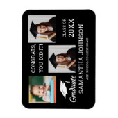 3 Foto Collage Glückwunsch Grad 2025 Schwarz Magnet (Vertikal)