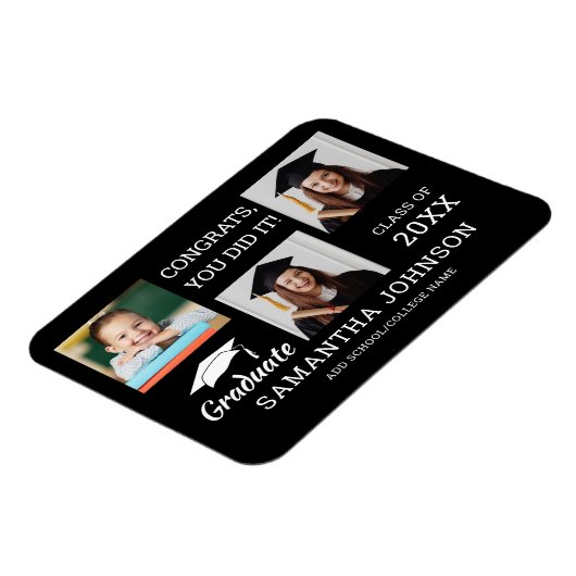 3 Foto Collage Glückwunsch Grad 2025 Schwarz Magnet (Linke Seite)