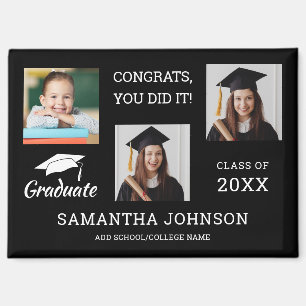 3 Foto Collage Glückwunsch Grad 2025 Schwarz Magnet