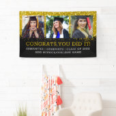 3 Foto Collage Glückwunschs Grad Black Gold Glitze Banner (Insitu)