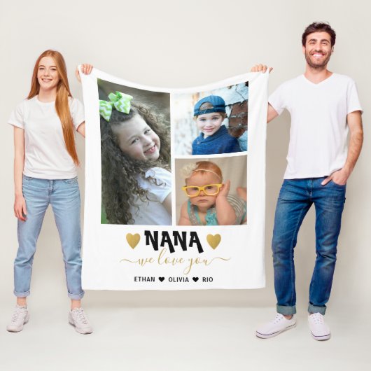 3 Foto Collage Grandkids Namen Wir Liebe Sie Nana Fleecedecke (Beispiel)