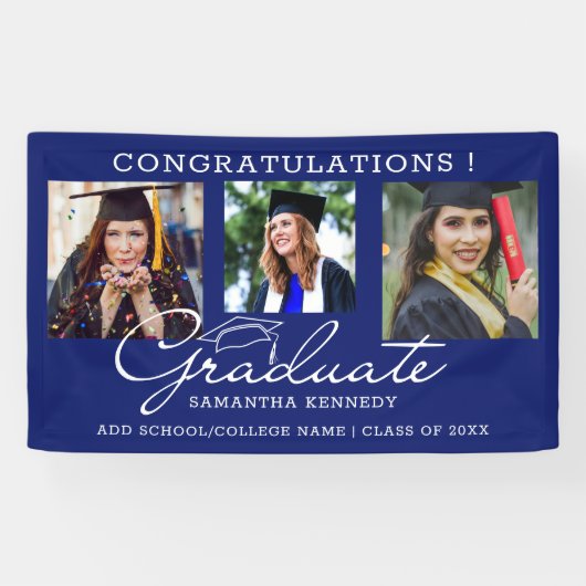 3 Foto Collage Gratulation Graduate Blue 2025 Banner (Horizontal)