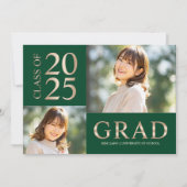 3 Foto Collage Green & Beige Graduierungsparty Einladung (Vorderseite)