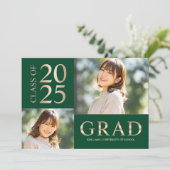 3 Foto Collage Green & Beige Graduierungsparty Einladung (Stehend Vorderseite)
