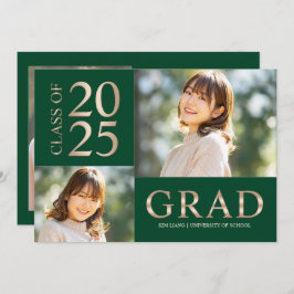 3 Foto Collage Green & Beige Graduierungsparty Einladung