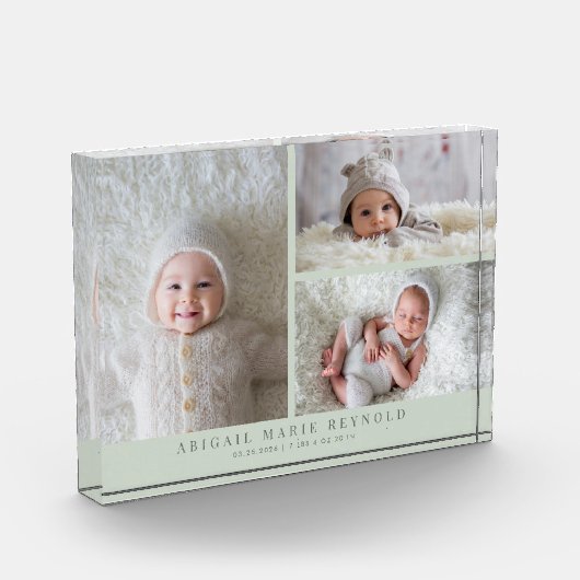 3 Foto Collage Green New Baby Keepake (Links)