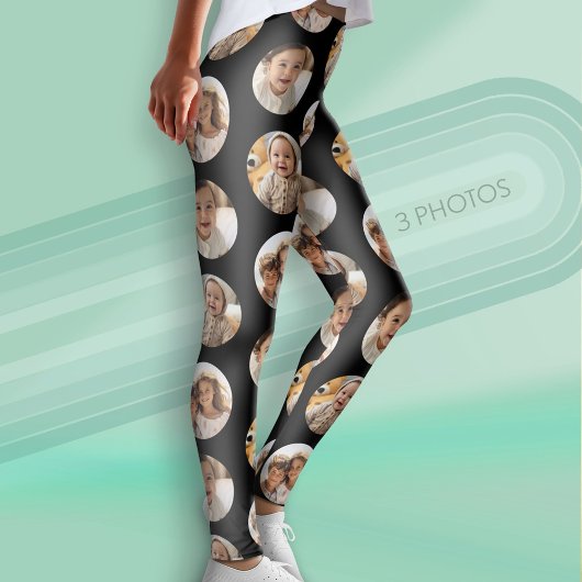 3 Foto Collage Halbbrick Muster - Schwarzer Kreis Leggings