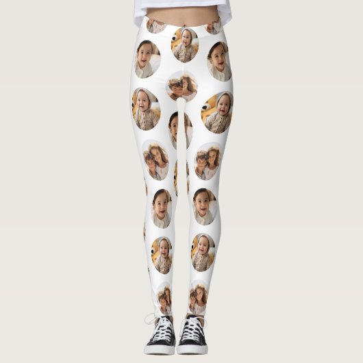 3 Foto Collage Halbbrick Muster - Weißer Kreis Leggings (Vorderseite)