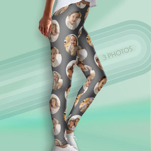 3-Foto-Collage Halbziegelmuster - Grauer Kreis Leggings