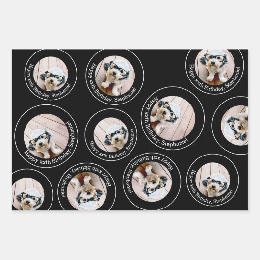 3 Foto Collage Happy Birthday Circles Geschenkpapier Set (Vorderseite)