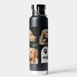 3 Foto Collage Hund Name Schwarz-Weiß-Herz Trinkflasche