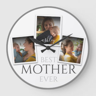 3 Foto Collage Mama Familienmüttertag Große Wanduhr