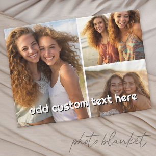 3-Foto-Collage mit 1 Textzeile Fleecedecke