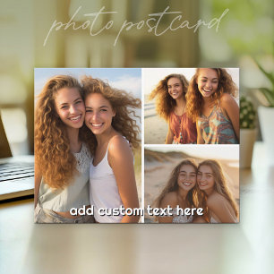 3-Foto-Collage mit 1 Textzeile Postkarte