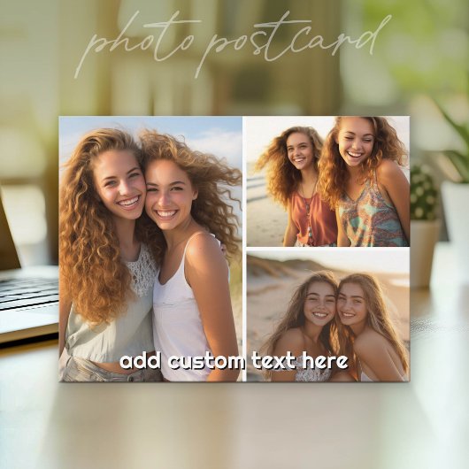 3-Foto-Collage mit 1 Textzeile Postkarte