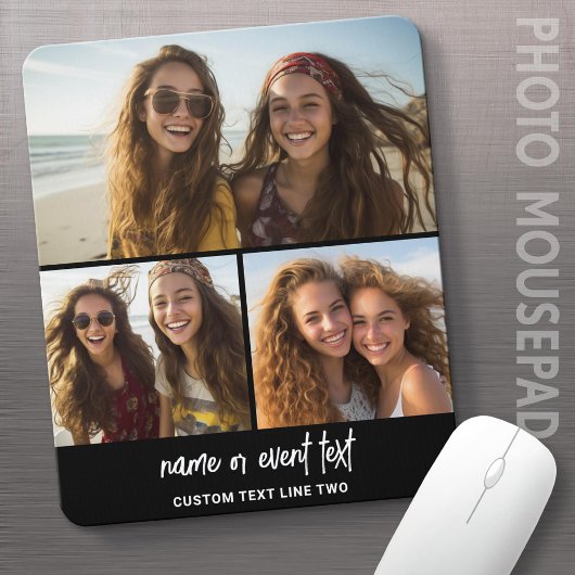 3-Foto-Collage mit Skripttext - schwarz weiß Mousepad