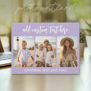 3-Foto-Collage mit trendigem, hüpfendem, violettem Postkarte
