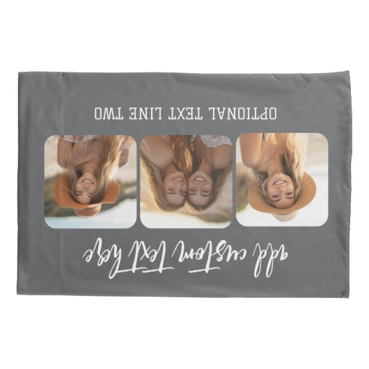 3 Foto Collage mit trendy Bounce Script - grau Kissenbezug (Rückseite)