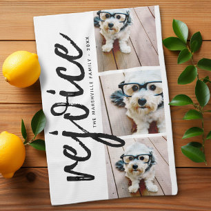 3 Foto-Collage - Modern Frohe Weihnachten Freue di Geschirrtuch