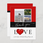 3 Foto Collage modern schwarz rot Dankeskarte (Vorne/Hinten)