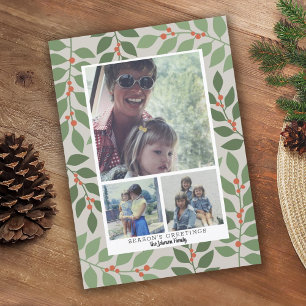 3 Foto Collage Moderne botanische Jahreszeit Gruß Feiertagskarte