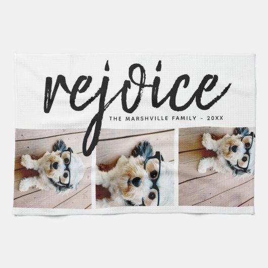 3 Foto Collage - Moderne frohe Weihnachtsfeier Geschirrtuch (Horizontal)