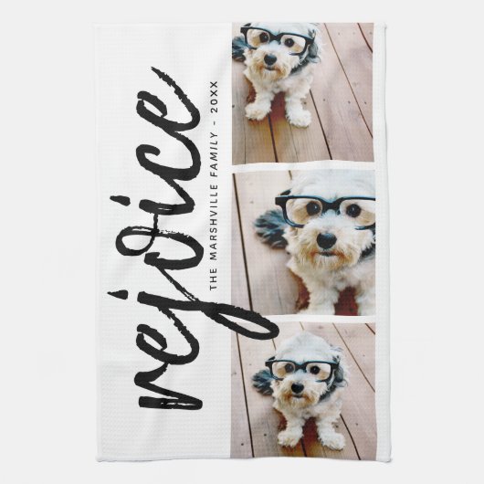 3 Foto Collage - Moderne frohe Weihnachtsfeier Geschirrtuch (Vertikal)