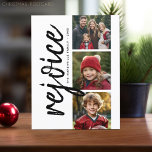 3 Foto Collage - Moderne frohe Weihnachtsfeier Postkarte<br><div class="desc">Verwenden Sie drei Bilder und machen Sie ein einzigartiges und trendiges fröhliches Weihnachtsgrüßen mit einem schwarz-weißen Thema. Wenn Sie etwas bewegen möchten,  klicken Sie auf die Schaltfläche Anpassen,  um Änderungen vorzunehmen.</div>