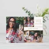 3 Foto Collage Moderne Gold Graduation Party Einladung (Stehend Vorderseite)