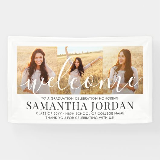 3 Foto Collage Moderner Script Abschluss Willkomme Banner (Horizontal)