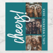 3 Foto Collage - Modernes Cheers Girl's Weekend Weinetikett (Einzelnes Label)