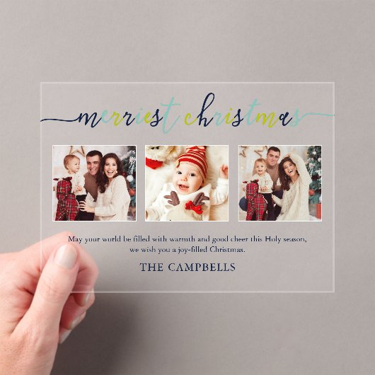 3 Foto Collage Modernes Drehbuch "Frohe Weihnachte Acryleinladungen (Insitu (Handheld))