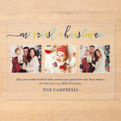 3 Foto Collage Modernes Drehbuch "Frohe Weihnachte Acryleinladungen (Vorderseite)