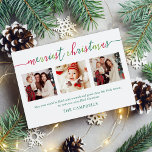 3 Foto Collage Modernes Drehbuch "Frohe Weihnachte Feiertagskarte<br><div class="desc">3 Foto Collage Modernes Drehbuch "Merriest Christmas" Weihnachtskarte</div>