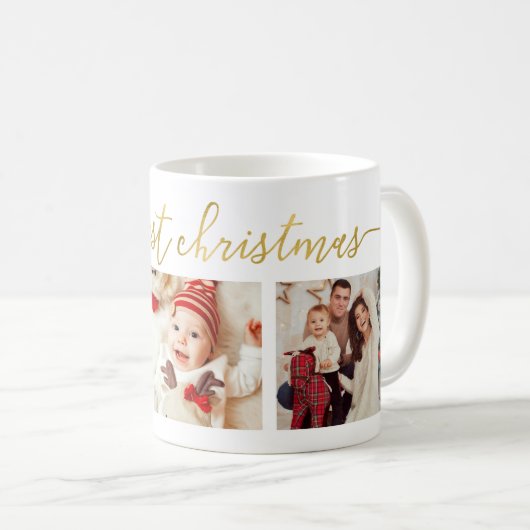3 Foto Collage Modernes Drehbuch "Frohe Weihnachte Kaffeetasse (VorderseiteRechts)
