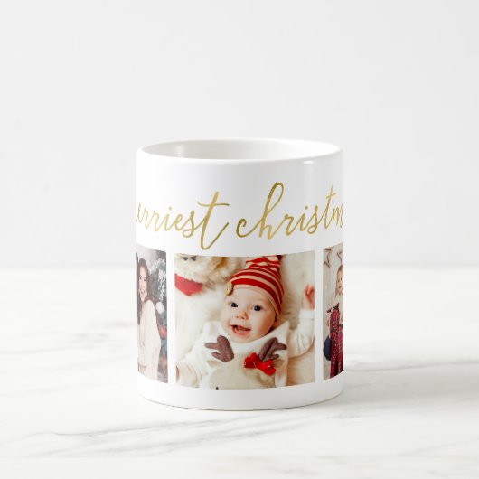 3 Foto Collage Modernes Drehbuch "Frohe Weihnachte Kaffeetasse (Mittel)