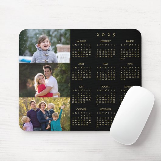 3 Foto Collage Personalisiert Family 2025 Kalender Mousepad (Mit Mouse)