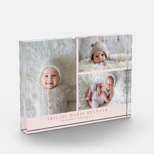 3 Foto Collage Pink Neuer Baby Keepake (Links)