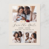3-Foto Collage QR Code Beige Save the Date Postkarte (Vorderseite)