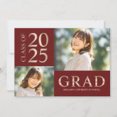 3 Foto Collage Red & Beige Graduierungsparty Einladung (Vorderseite)