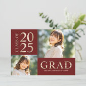 3 Foto Collage Red & Beige Graduierungsparty Einladung (Stehend Vorderseite)