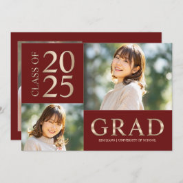 3 Foto Collage Red & Beige Graduierungsparty Einladung